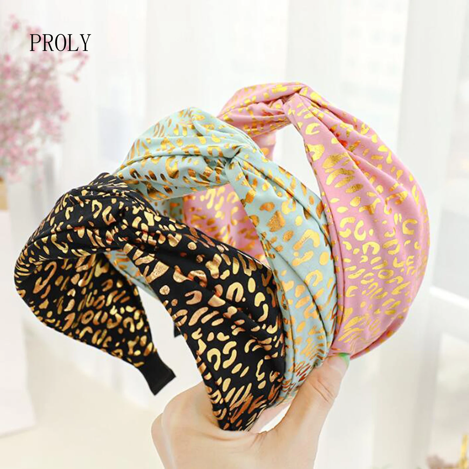 

PROLY New Fashion Women Headband Bronzing Printed Fabric Cross Wide Side Headdress Adult Vintage Hairband Hair Accessories