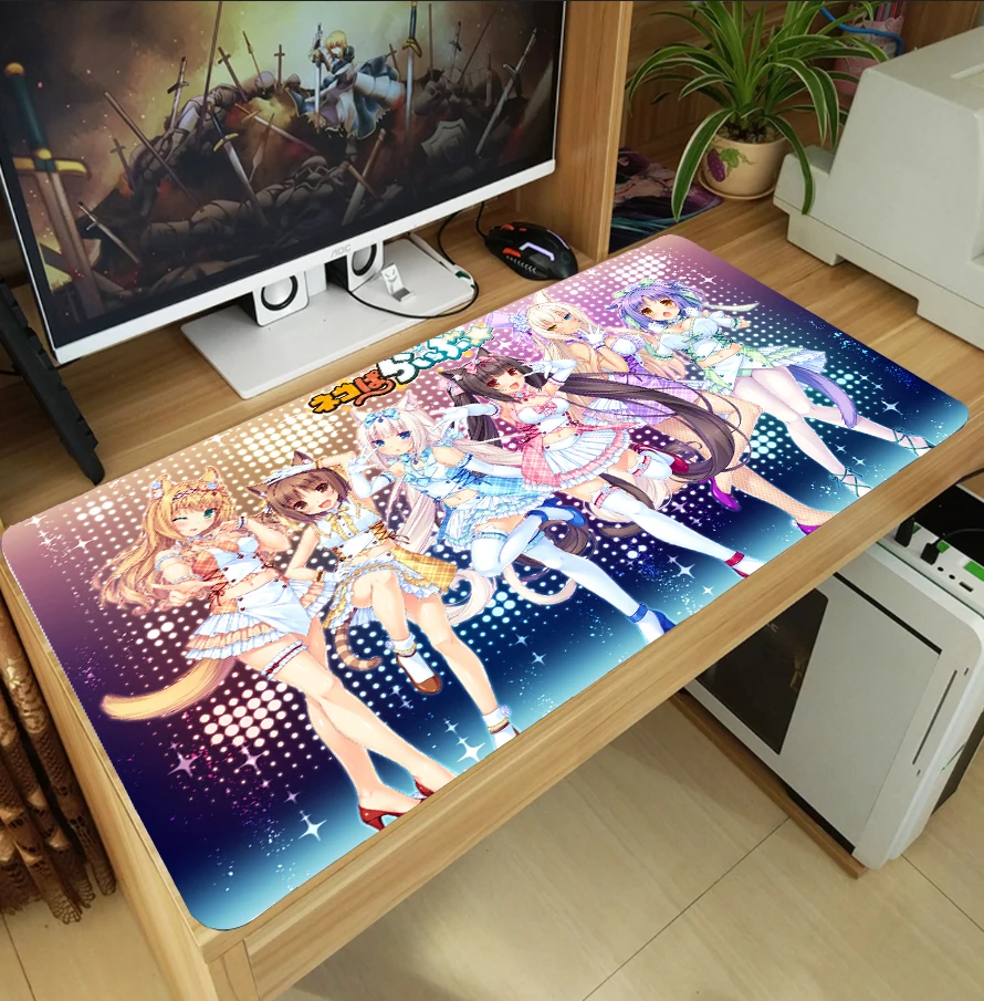 

Большой коврик для мыши с изображением аниме NEKOPARA Chocola, ваниль, корица, клен, игровой компьютерный коврик для клавиатуры, утолщенный игровой ...