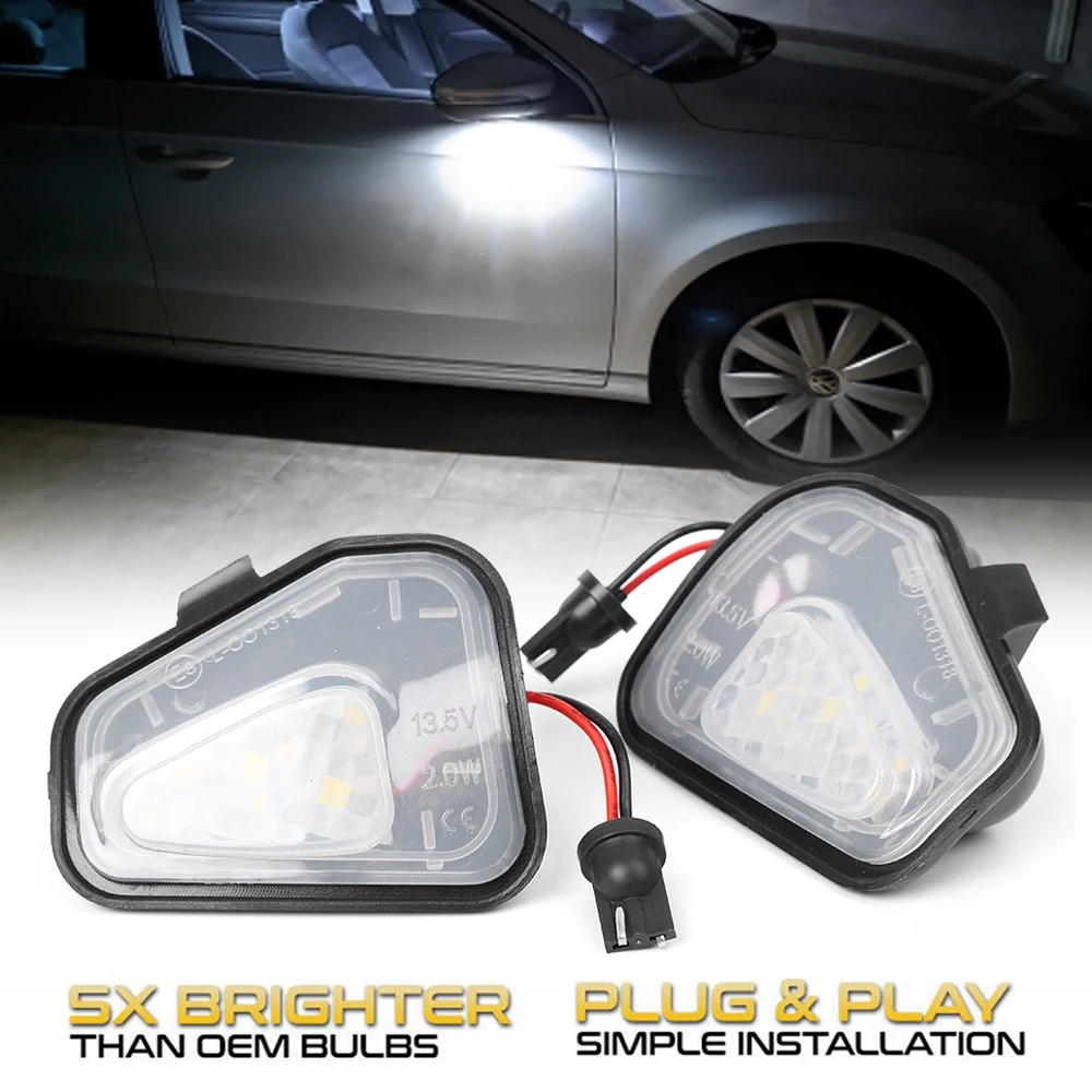 

2Pcs 6000K White LED Under Side Mirror Light Puddle Lamps For VW Jetta A6 Beetle Passat B7 CC Scirocco EOS No Error Super Bright