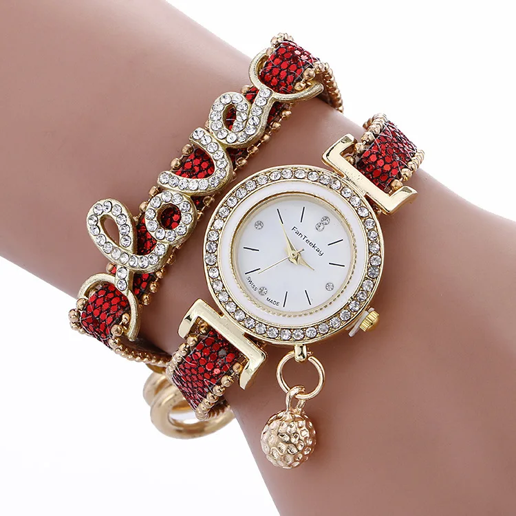 

Fashion Casual Women Watches Bracelet Watch Women Leather Rhinestone Analog Quartz Wrist Watch