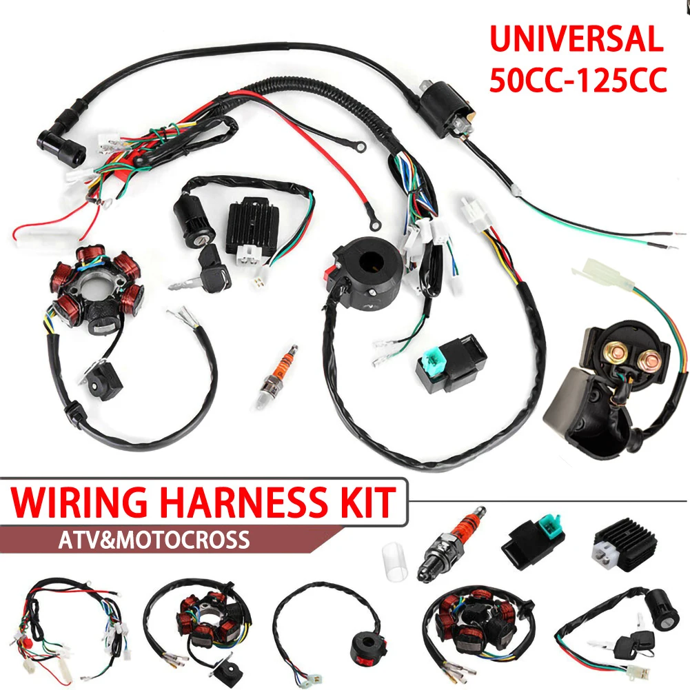 

1Set Full Complete Electrics Wiring Harness CDI STATOR 6 Coil For Motorcycle ATV Quad Pit Bike Buggy Go Kart 90cc 110cc 125cc
