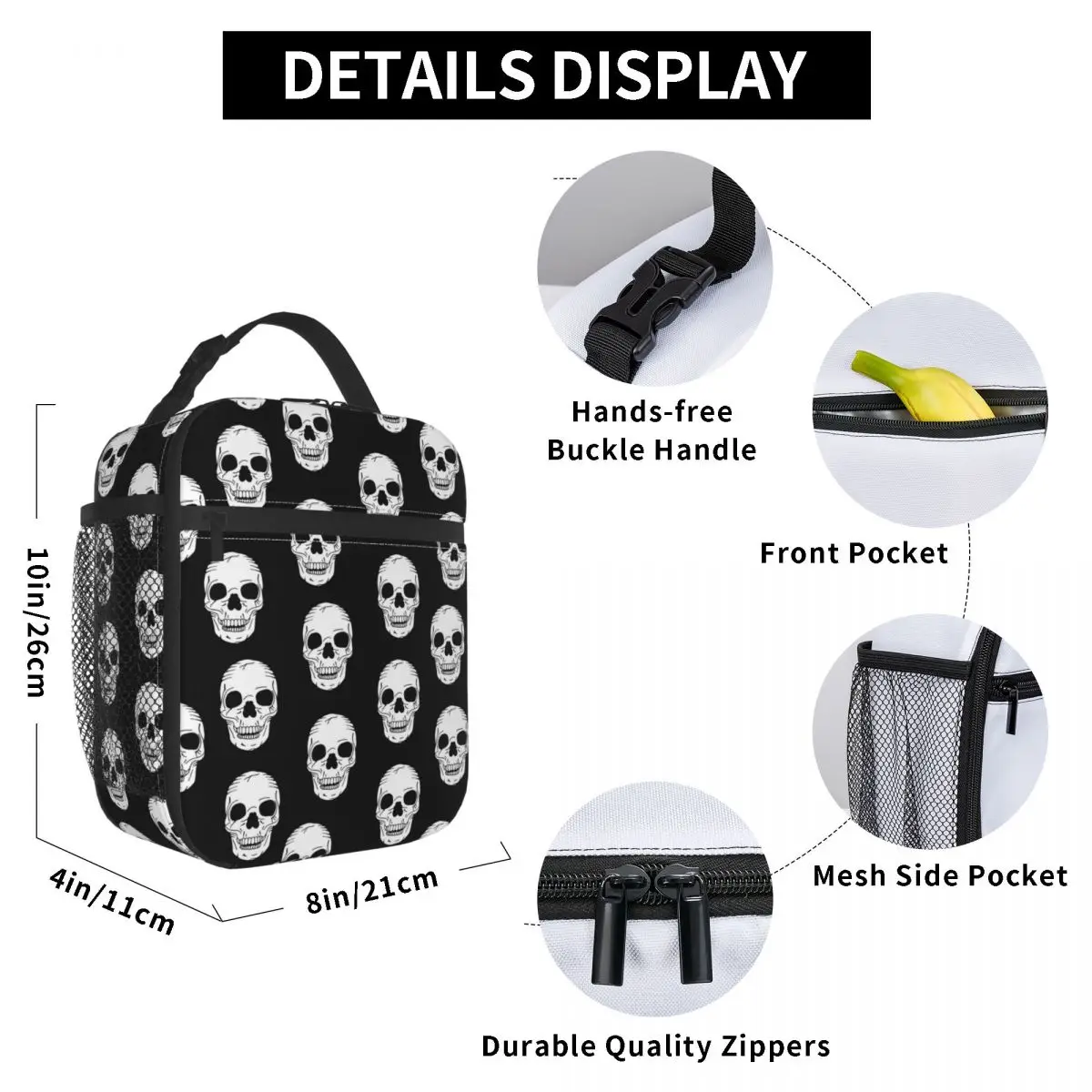 

Human Skulls Lunch Bag for Women Men Large Insulated Lunch Box with Water Bottle Holder and Pockets