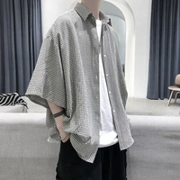 men s summer houndstooth plaid shirt korean loose large size shirt retro men s short sleeved shirt s 2xl