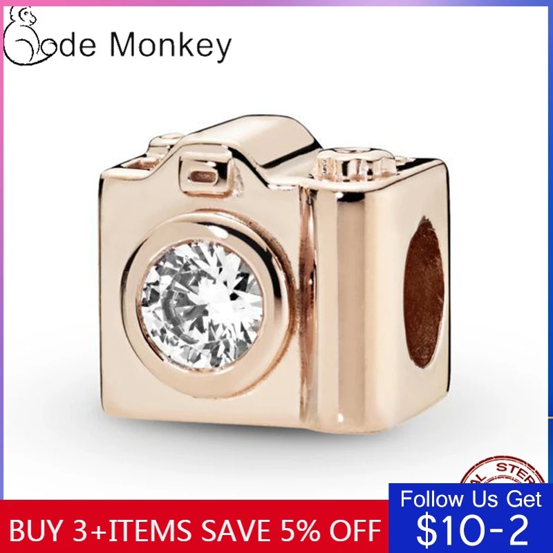 CodeMonkey 100% реальные 925 пробы серебро Цвет-розовое золото Цвет путешествия Камера