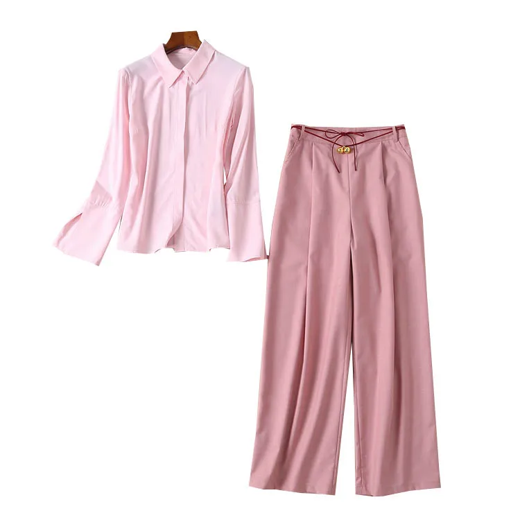 

JCHB 2021 temperament new Lapel Long Sleeve Shirt Top wide leg pants fashionable professional suit