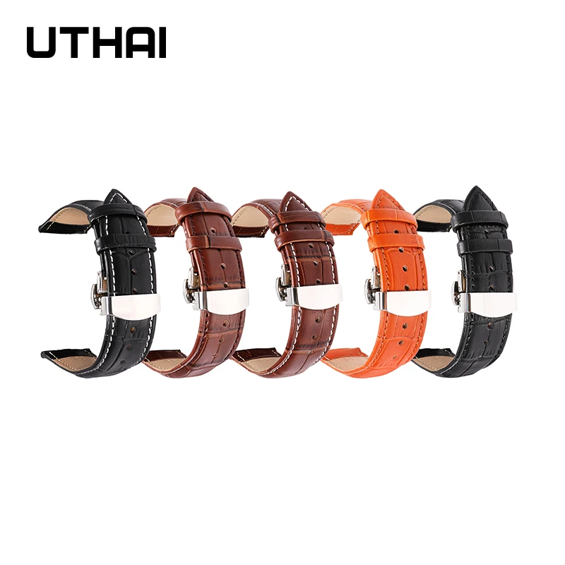 UTHAI Z09 Plus Genuine Leather Watchbands 12-24mm Universal Watch Butterfly Buckle Band Steel Buckle Strap 22mm watch band