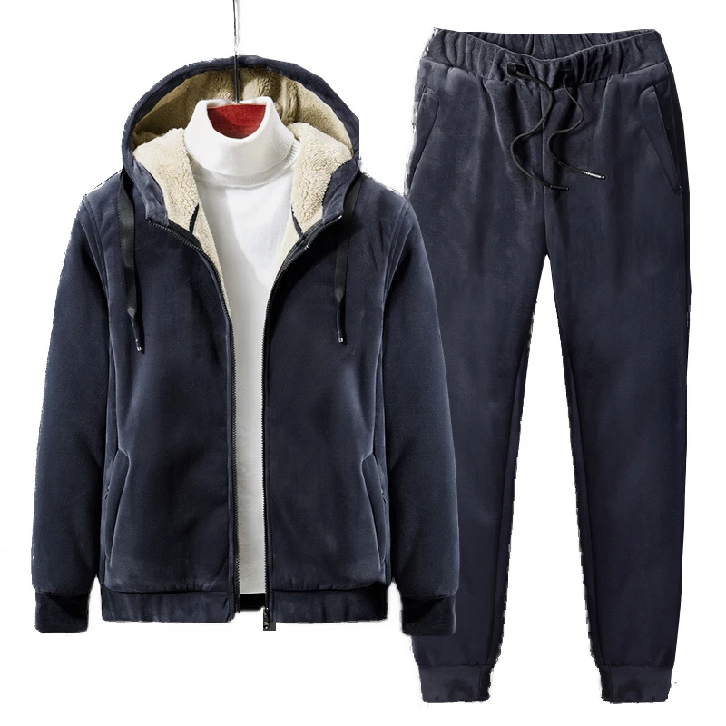 

Winter Fleece Tracksuits Men Sets Thick Hoodies+Pants Suit Zipper Hooded Sweatshirt Sportswear Set Male Hoodie Sweatsuits 4XL