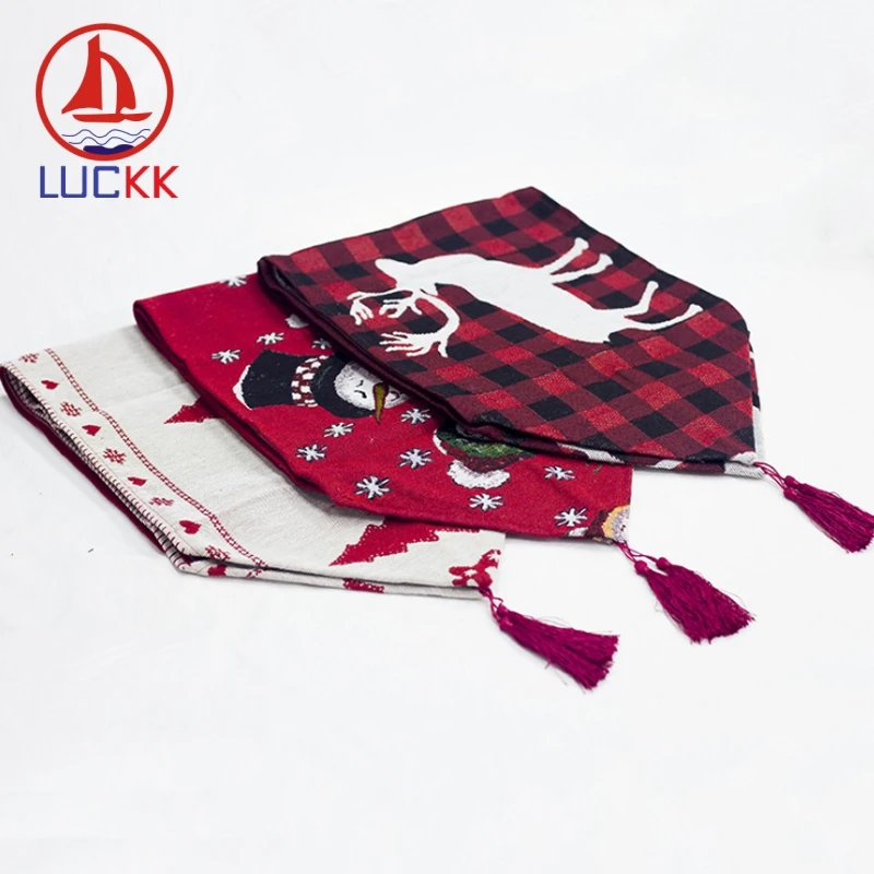 Рождественская скатерть LUCKK 35*180 см для рождественской елки оленя в клетку с