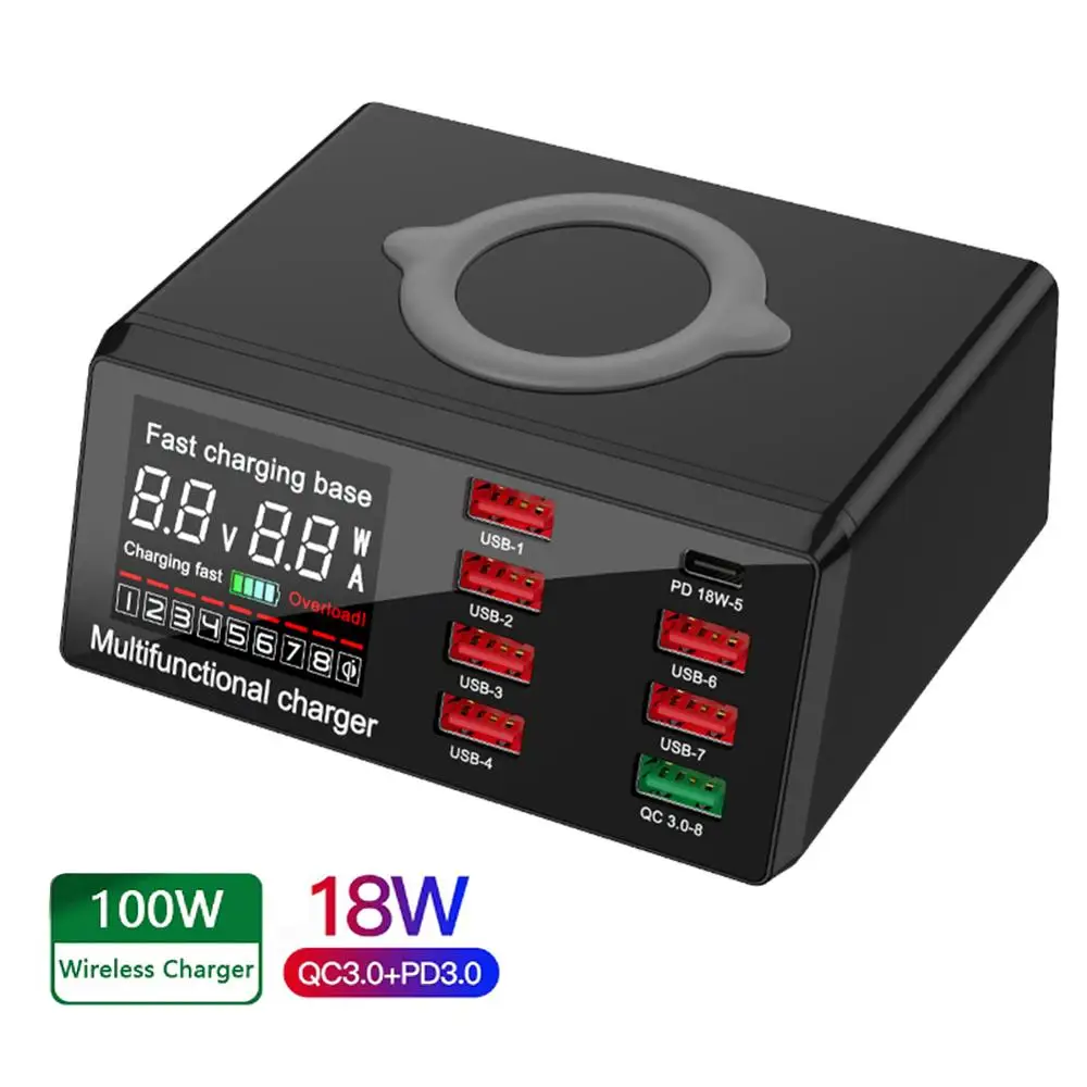Беспроводное зарядное устройство QC3.0 с 8 USB портами и поддержкой быстрой зарядки