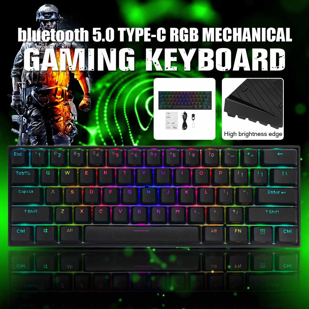 

61 Keys Mechanical Gaming Keyboard 60% NKRO bluetooth 5.0 Type-C RGB PBT Keycap Outemu Switches for Mechanical Keyboard