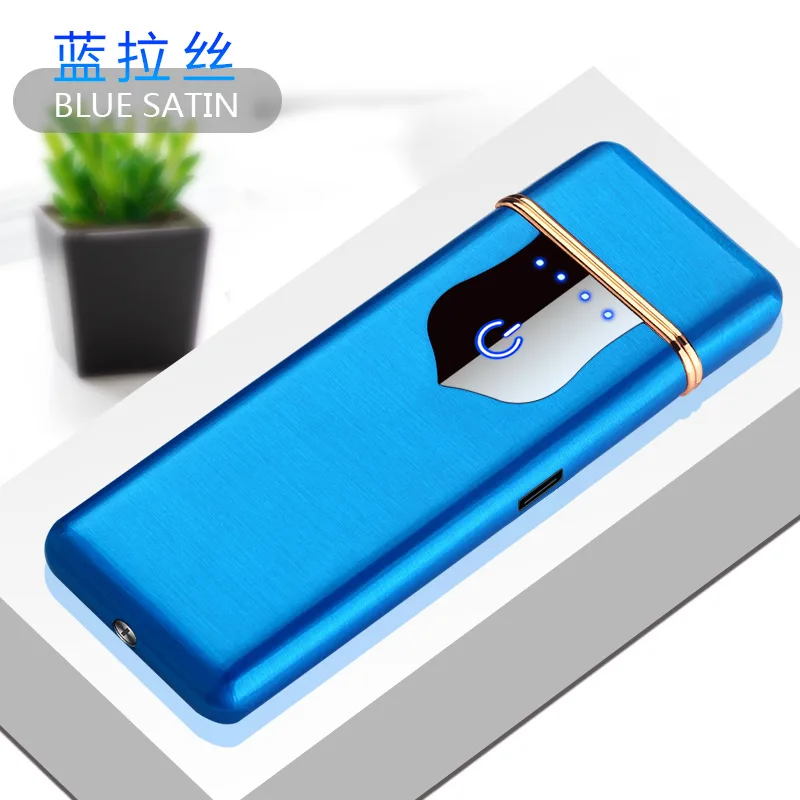 Blue Новая usb зарядка Зажигалка сенсорная Индукционная тонкая перезаряжаемая Зажигалка для сигарет ветрозащитная металлическая электрическая зажигалка гаджеты для мужчин - Цвет: Blue