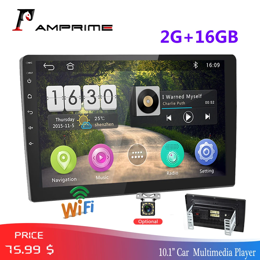 AMPrime Android автомобильный радиоприемник 10," 2 Din Автомобильный мультимедийный 2G+ 16G Авто Стерео Gps WiFi навигация Bluetooth видео плеер камера заднего вида