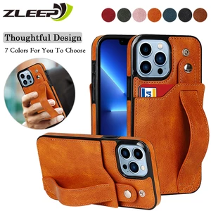 business leather phone case for iphone 13 12 11 mini pro max xs xr x 6 6s 7 8 plus se 2020 card wallet wristband bag cover coque free global shipping