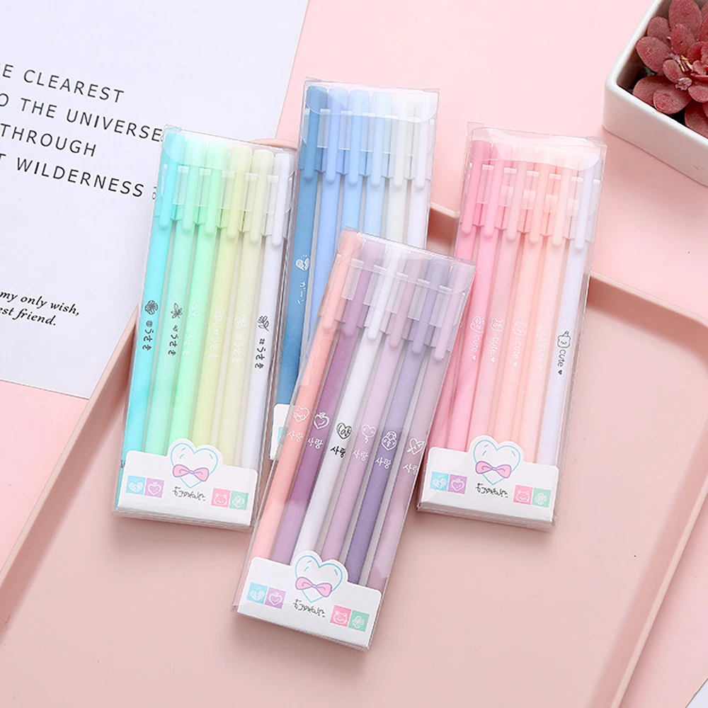 6Pcs/Set Cute Morandi Gel Pen Kawaii 0.5mm Black BallPen Office School Stationery Supplies Student Writing Water Pen Neutral Pen images - 6