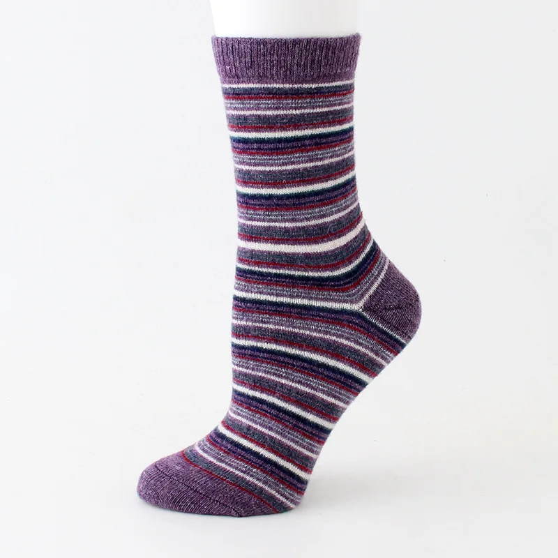 Winter Women Thick Warm Retro Striped Dots Patterns Fashion Wool Casual Socks 6 Pair