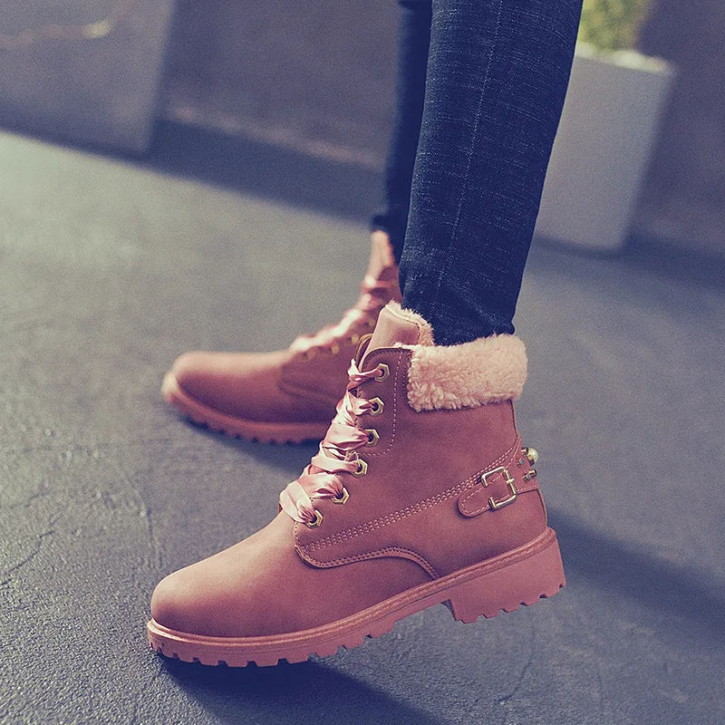 

New Plataformas Winter Warm Boots Leather Snow Boots Women Shoes Size 9 Botas Waterproof Leather Lace Up Ankle Boots for Women