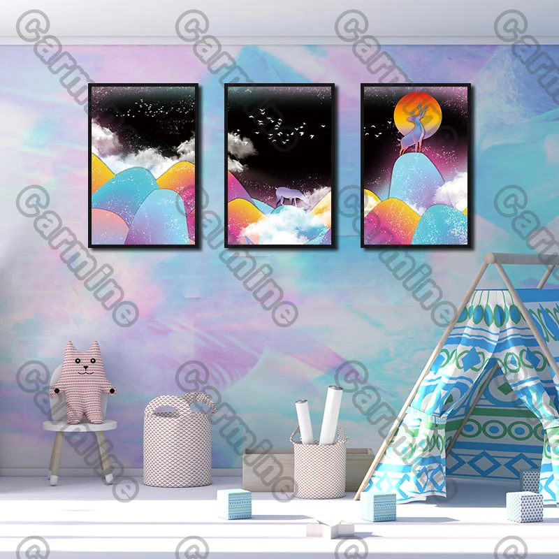 

Poster Colorful Halls Moon Deer Landscape Canvas Painting and Prints Wall Art Pictures Decoration for Living Room 3Pcs Frameless