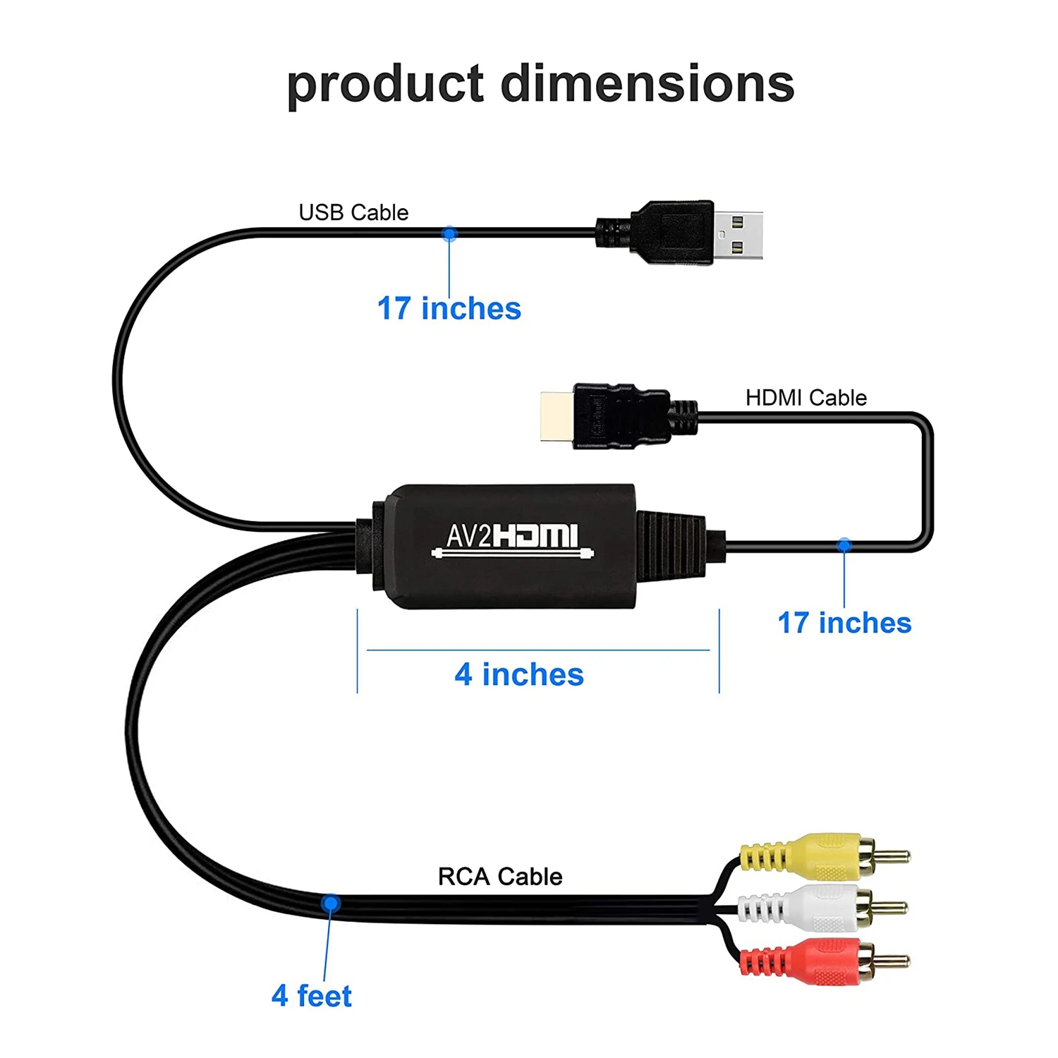 RCA в HDMI конвертер o с USB кабель для зарядки Мини AV 3RCA CVBS композитный к 1080P адаптер |