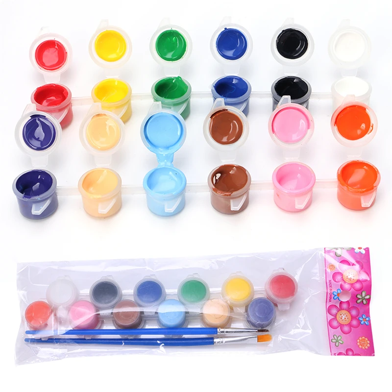 

12 Colors 2 Paint Brushes Paints Set Oil Painting Watercolor Hand Wall Painting