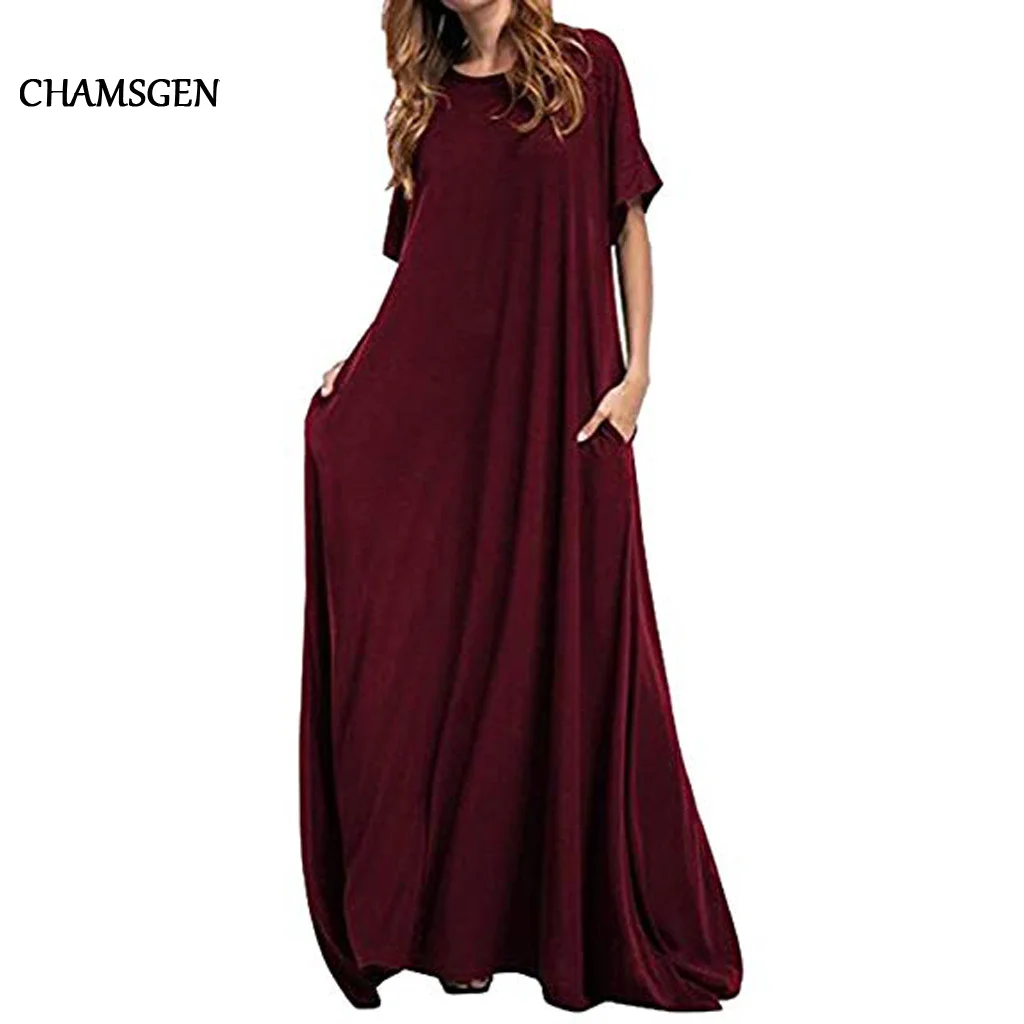 Женское длинное платье макси CHAMSGEND винтажное Повседневное с круглым вырезом и