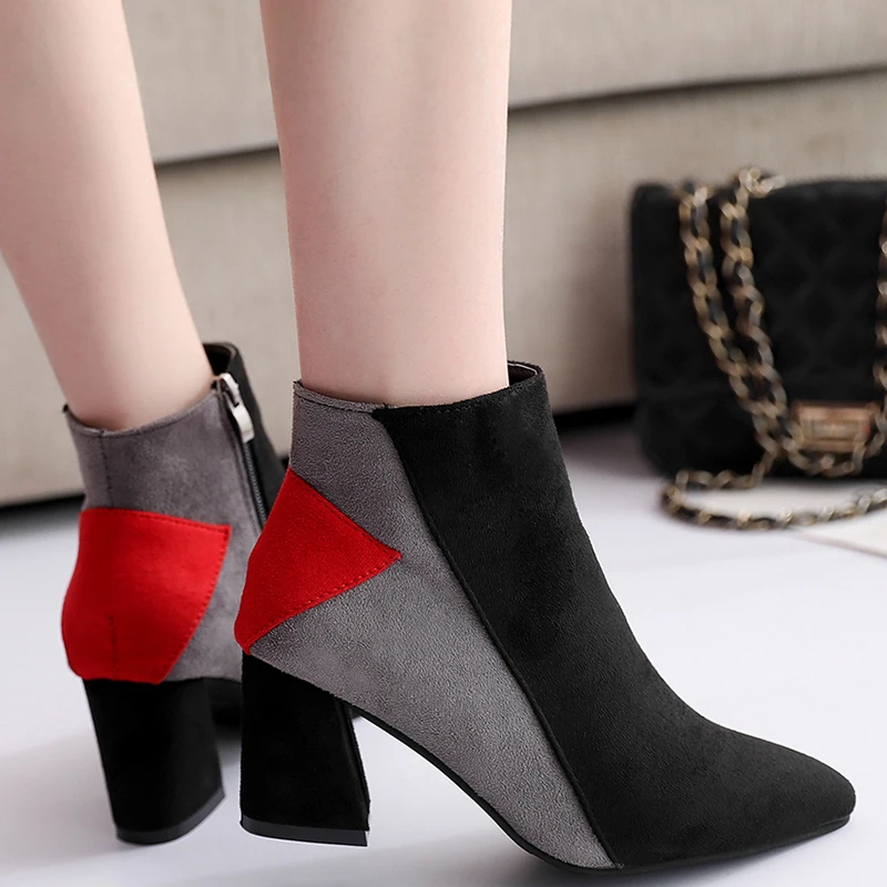 Новые зимние сапоги из искусственной замши Женские модные разноцветные