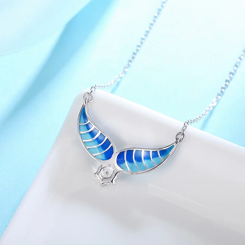 Женское Ожерелье с голубыми эмалью Like Devil wings 100% Аутентичное серебро 925 пробы
