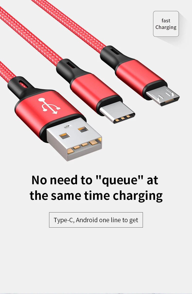 2 в 1 USB кабель Micro usb type C кабели быстрое зарядное устройство планшет телефон зарядный шнур 2в1 нейлоновая оплетка Android USB C провода для зарядки