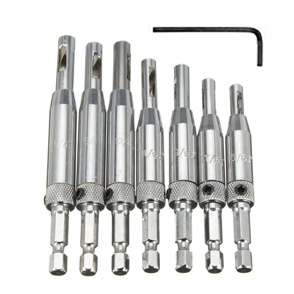 

7pcs Durable Hinge Hardware Hex Shank Drill Bit Woodworking Easy Install Carpentry Door Hole Guides HSS DIY Self Centering