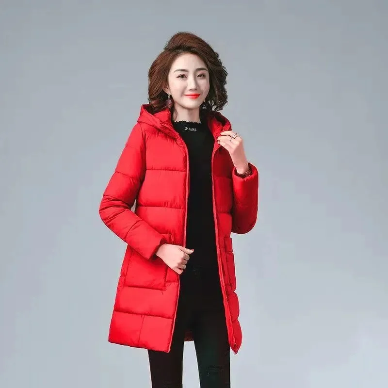 Женская хлопковая стеганая куртка 2021 для пожилых людей средней длины Корейская Свободная куртка большого размера с удобрениями стеганая к...