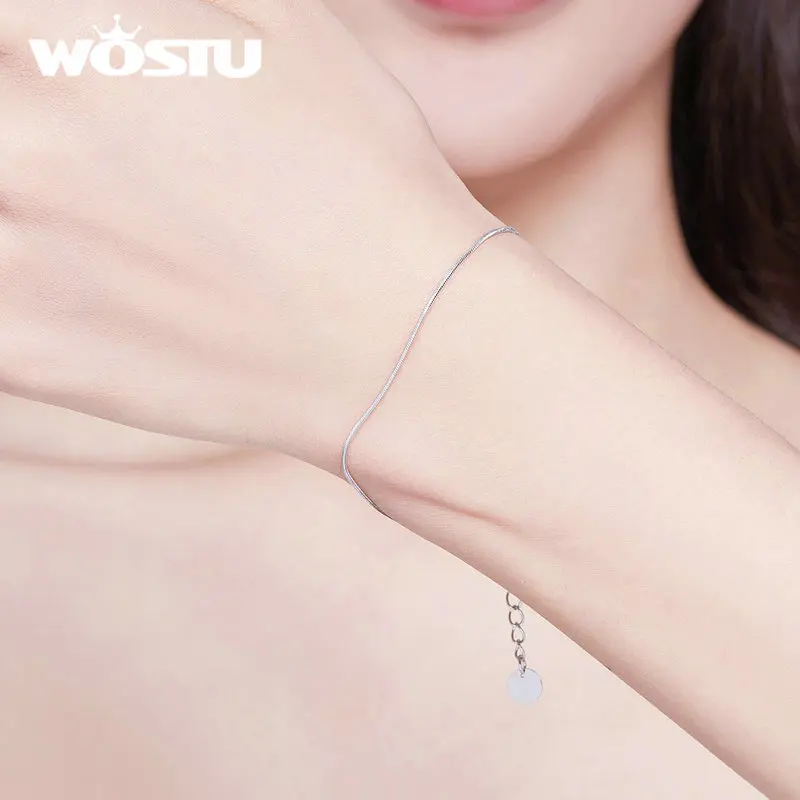 WOSTU Настоящее 925 пробы Серебряный Простой браслет Нежный Змеиный браслет для женщин Свадебная мода хорошее ювелирное изделие DXB153