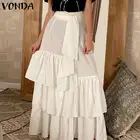 Праздничная юбка VONDA 2021, Женская винтажная Асимметричная рубашка с бантом, элегантная юбка макси с оборками вечерние НКИ, женские пляжные юбки