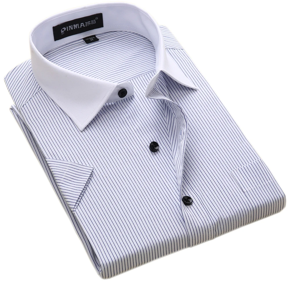 

Брендовые мужские рубашки в полоску повседневное бизнес официальная рубашка высокого качества с коротким рукавом рубашка с длинным рукаво...