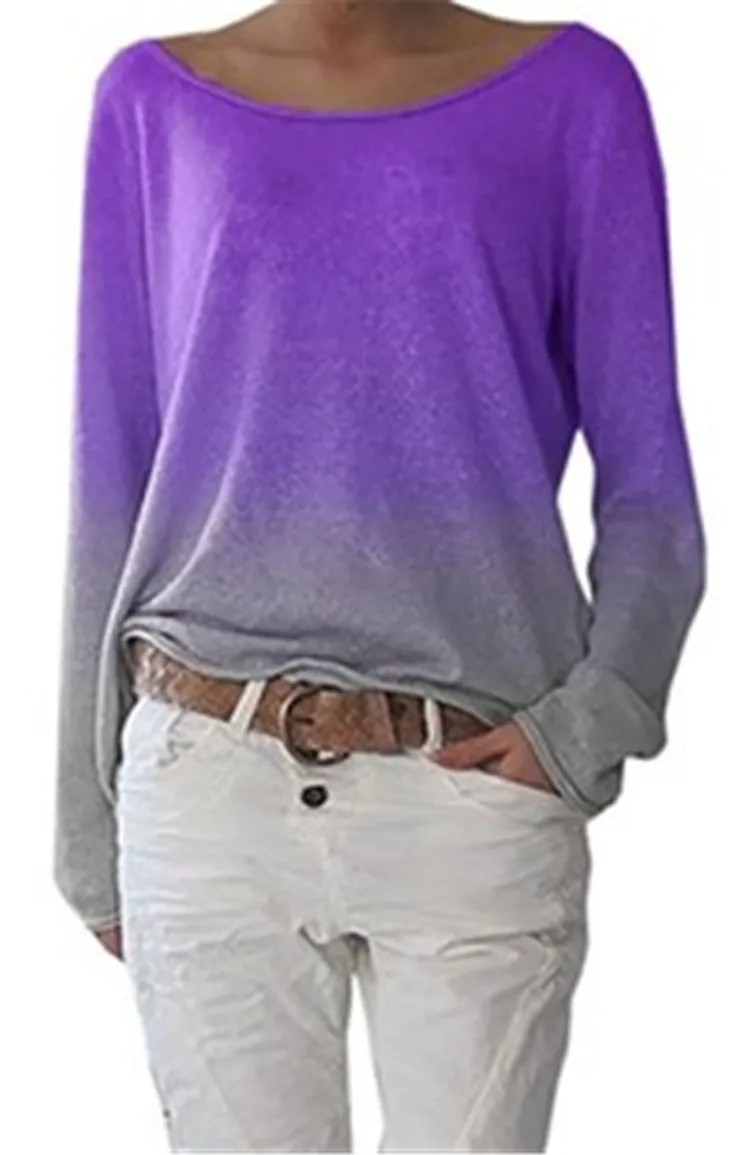 Women Gradient T-shirt 2019 New Fashion Loose Tops Long Sleeve Hot Sale T-shirts European American Style Plus Size S-3XL GMT21 | Женская