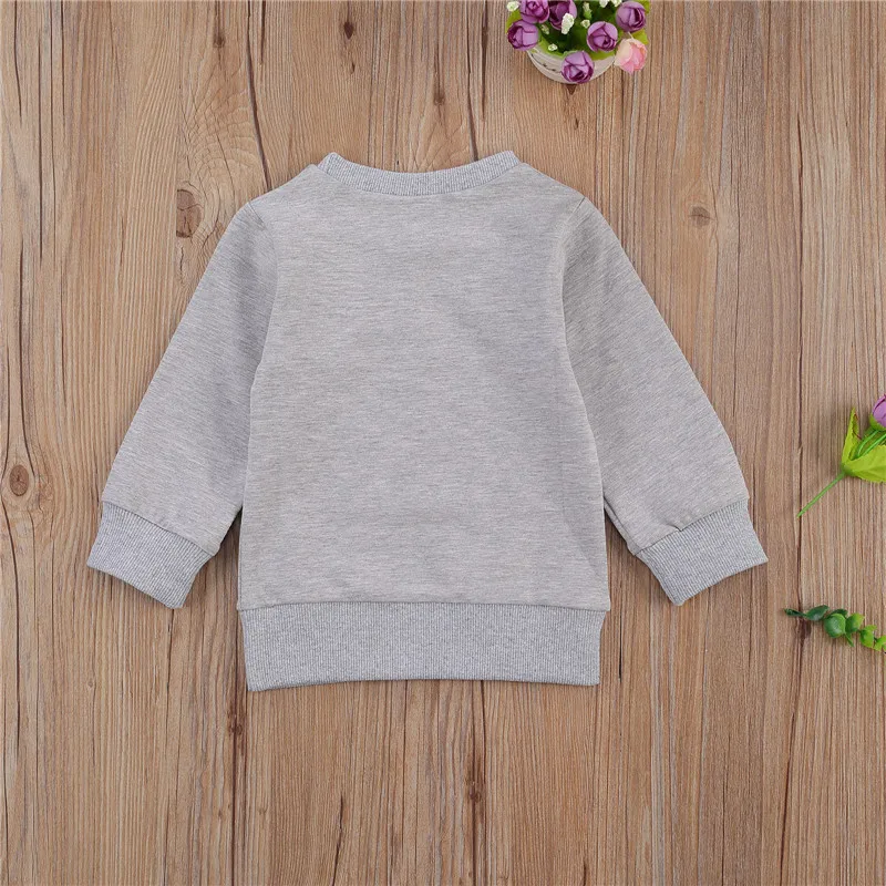 Infant Baby Casual Pullover Sweatshirt Long Sleeve Round Collar Letters Printed Pattern Top for Boys and Girls Grey/Orange 0-24M