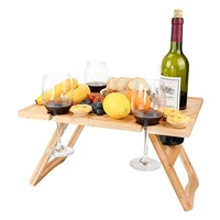 wooden outdoor folding wine table camping bar desk with glass small beach table travel foldable furniture