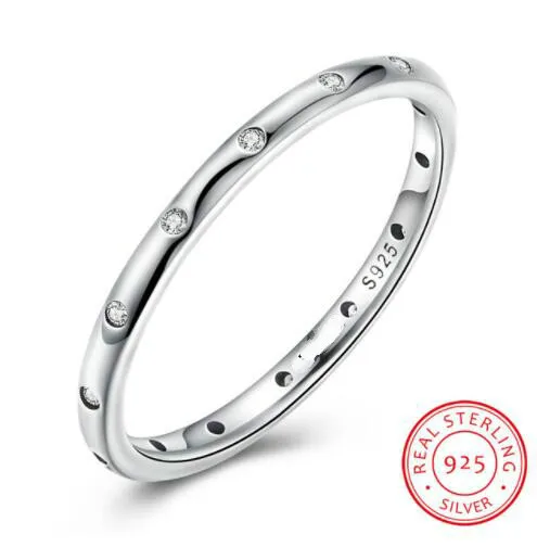 

925 Sterling Silver DroPlets Stackable Engagement pan Rings With Clear Cz For Women Female Original Fine Jewelry