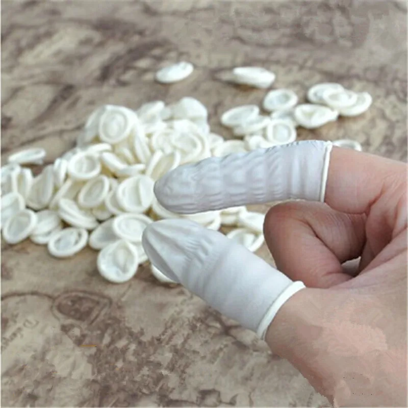 

100pcs Disposable Finger Cover Natural Rubber Gloves Finger Cots Non-slip Anti-static Latex Art Fingertip Protective Disposable