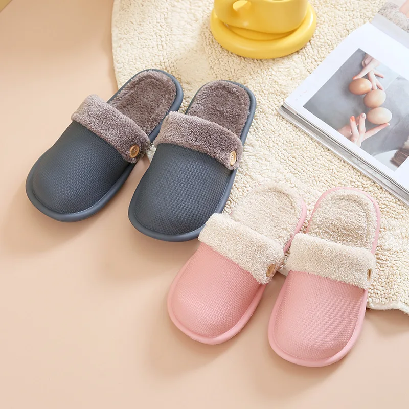 New Winter Women Cotton Slippers Female Coral Fleece Warmth Waterproof Non-slip Detachable Lining Indoor Home Shoes