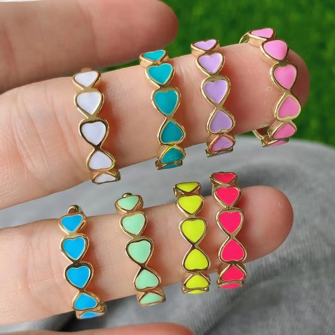 

10PCS, Colorful Enamel Heart Stacking Matching Gold Rings for Women Minimalist Copper Jewelry for Women Friend Men's Ring