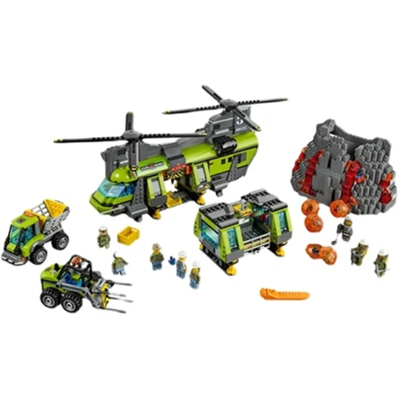 

1325pcs 10642 City Police Series Volcano Expedition Heavy Airlift Helicopter 60125 Children's Building Block Toy Gifts