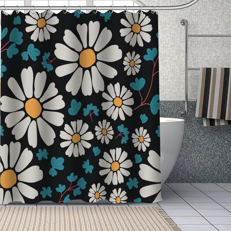 

Пользовательские шторы для душа с цветком ромашки, водонепроницаемые тканевые декоративные шторы для ванной, моющиеся шторы для ванной комнаты