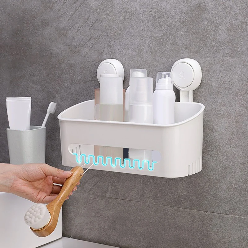 

Removable Suction Cup Storage Box and Hook No Punching Suitable for Bathroom and Kitchen