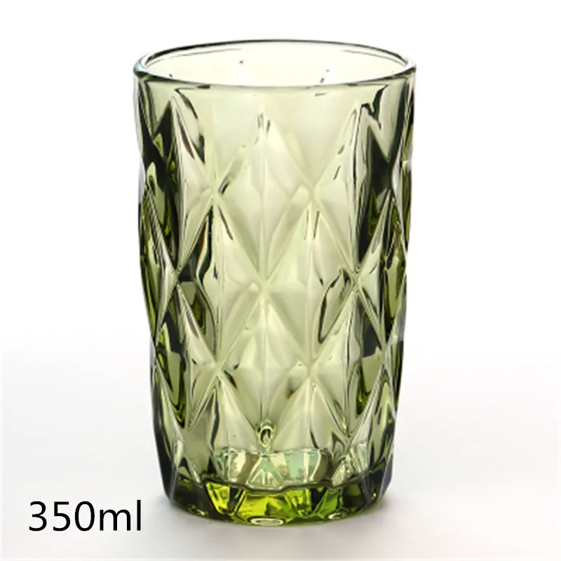 350green rhombus 240-350 мл стеклянные стаканы для ВИСКИ Ретро винтажный рельефный бокал для красного вина гравировка тиснение для питья сока стекло es Ассорти бокал - Цвет: 350green rhombus