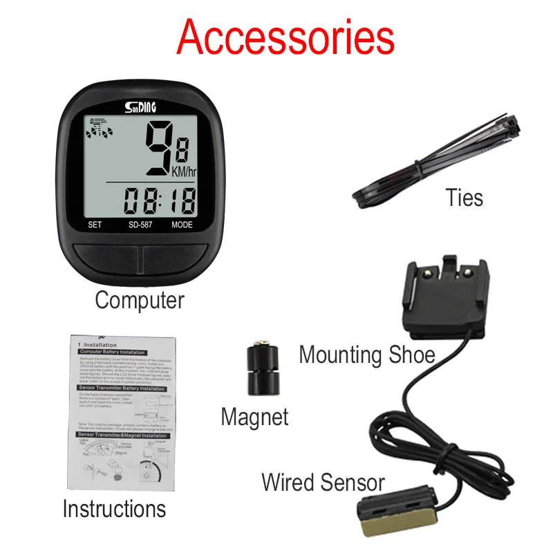 

Suding 15 Functions Wired Bicycle Speedometer MTB Road Bike Digital Waterproof Cycling Computer Bike Speedometer Cycle Odometer