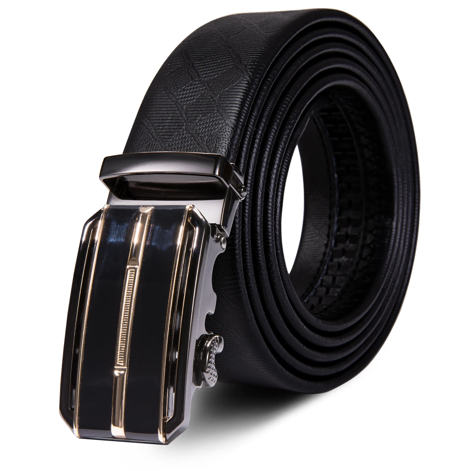 Formal Leather Belt for Men Black Cowhide Gold Automatic Buckle Waist Strap Ratchet Stripe Gift Set Barry.Wang | Аксессуары для