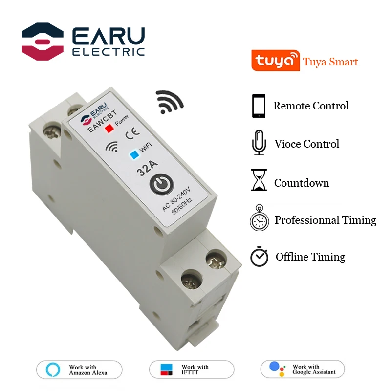 Disjoncteur intelligent WiFi 1P 1P + N  commutateur de relais de temps  télécommande vocale par Tuya