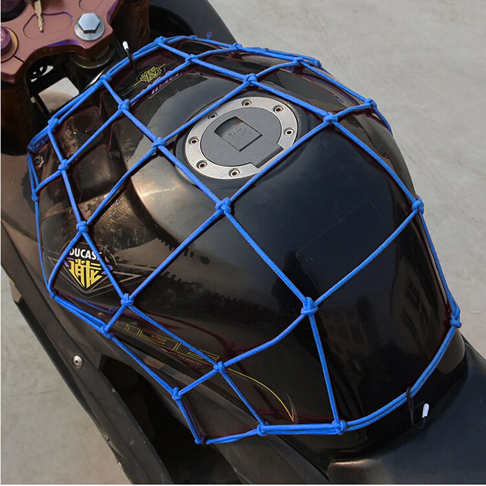 

30*30cm Motorcycle Fuel Tank Helmet Net Moto Cargo Luggage Jackets Elastic Bungee Mesh for Scooter with 6 Hooks