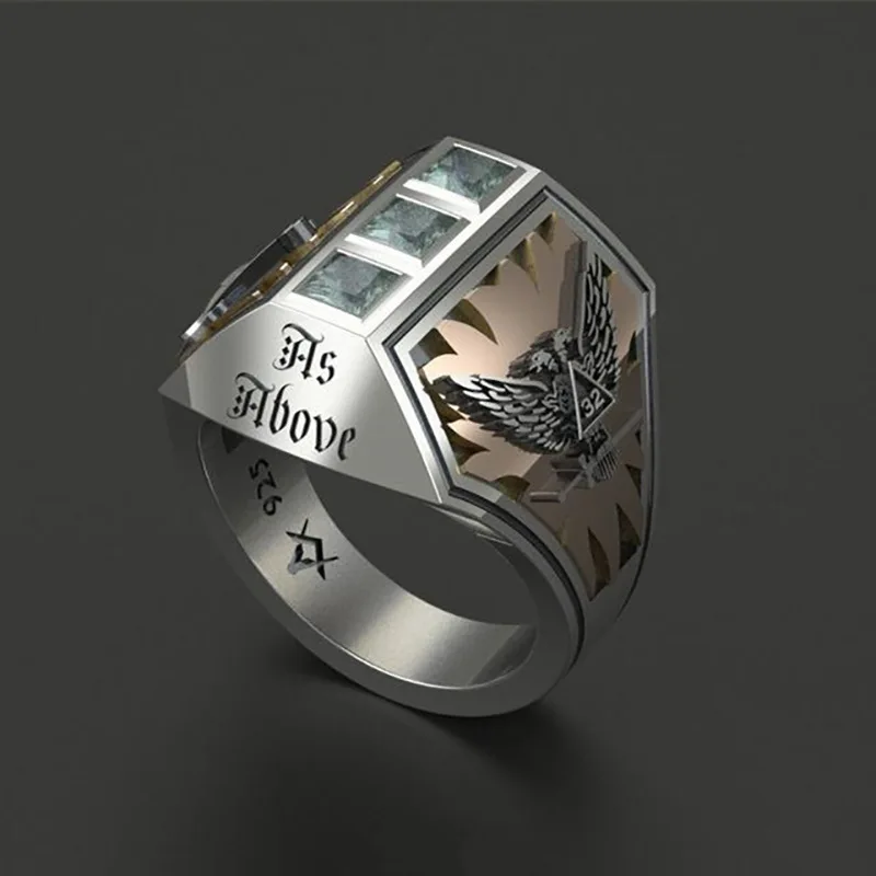 Фото POFUNUO мужское модное двухголовое масонское кольцо с орлом вечерние кольца в стиле