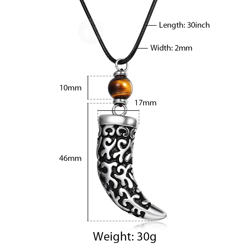 Новый дизайн 2 мм черная кожа Нержавеющая сталь олон ожерелье волчий зуб для