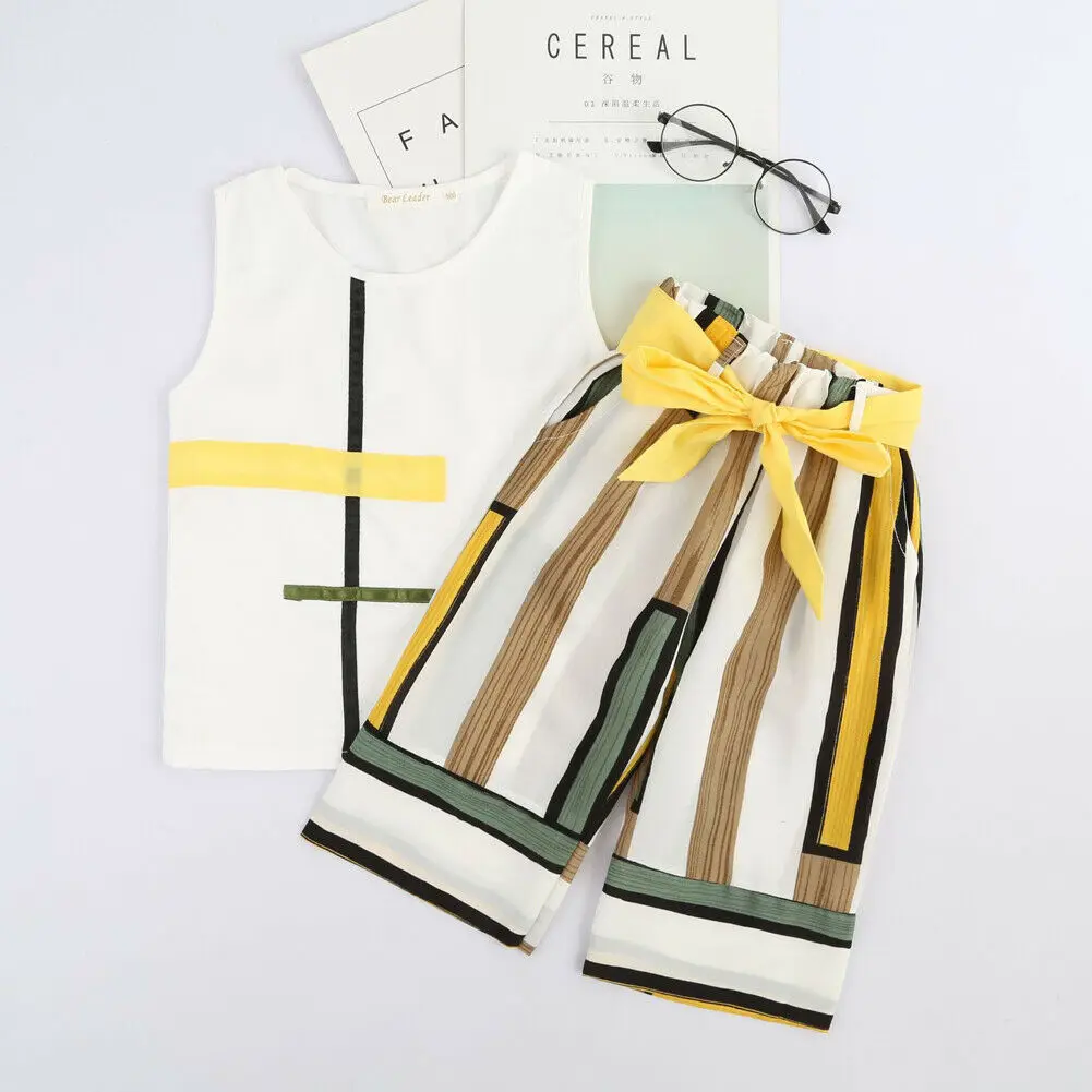 Детская летняя модная одежда для девочек Футболка с геометрическим рисунком топ